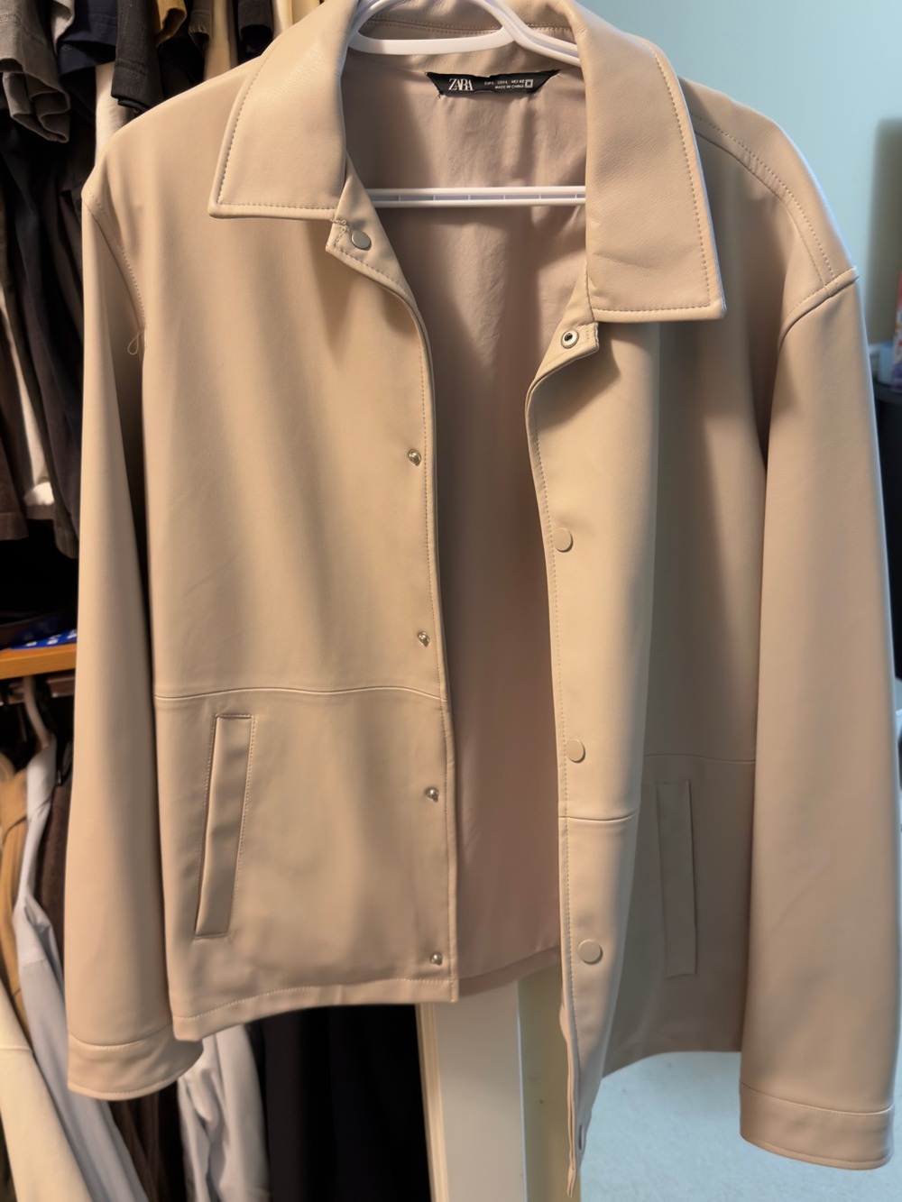 Zara Beige Faux-Leather Jacket